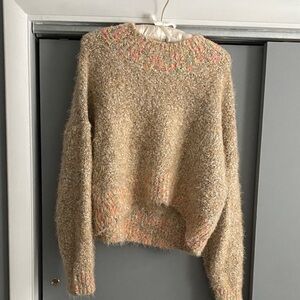 Free People Tan Sweater with Colorful Details
